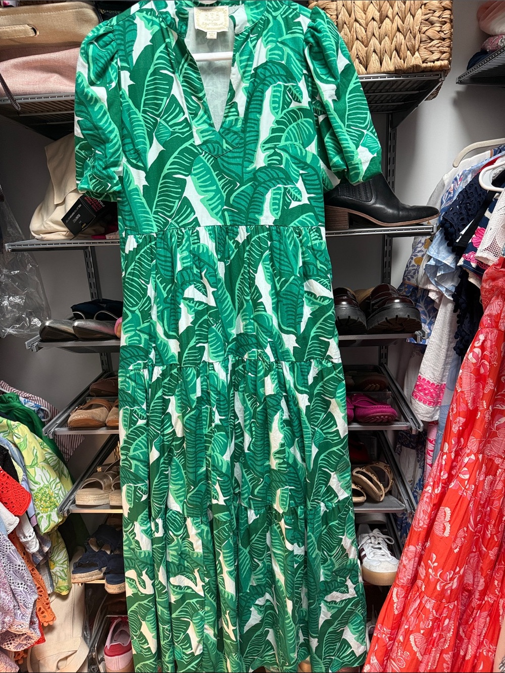 Sail to Sable Green Tropical Print Maxi Dress with V-Neck